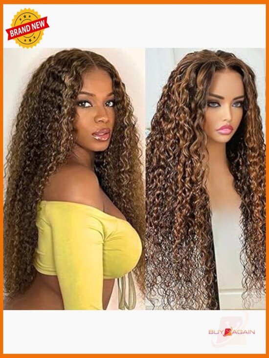 Human Hair Lace Front Wig 180% Density Highlight Water Wave Curly main image 5